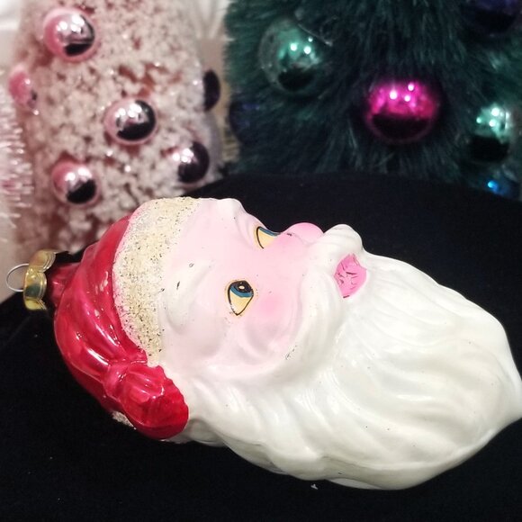 Vintage West Germany mercury Glass Santa Head Christmas Ornament Mica Glitter Fi - Picture 4 of 4